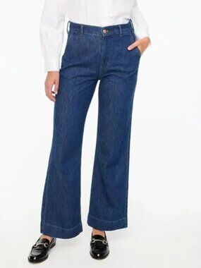 J. Crew Denim Trouser Pants Loose Wide Leg Coastal Navy Blue Jeans BL905 Size 16